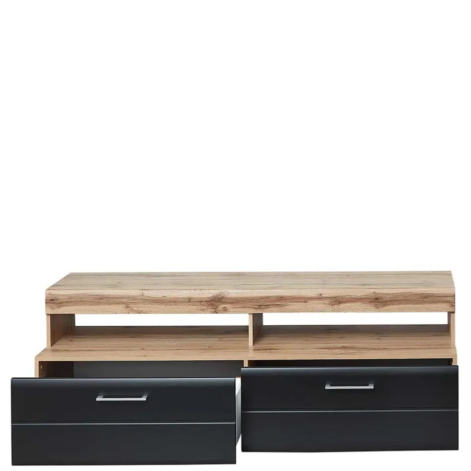 Wohnen TV Anbauwand in Schwarz & Wildeiche - Kandu (vierteilig)