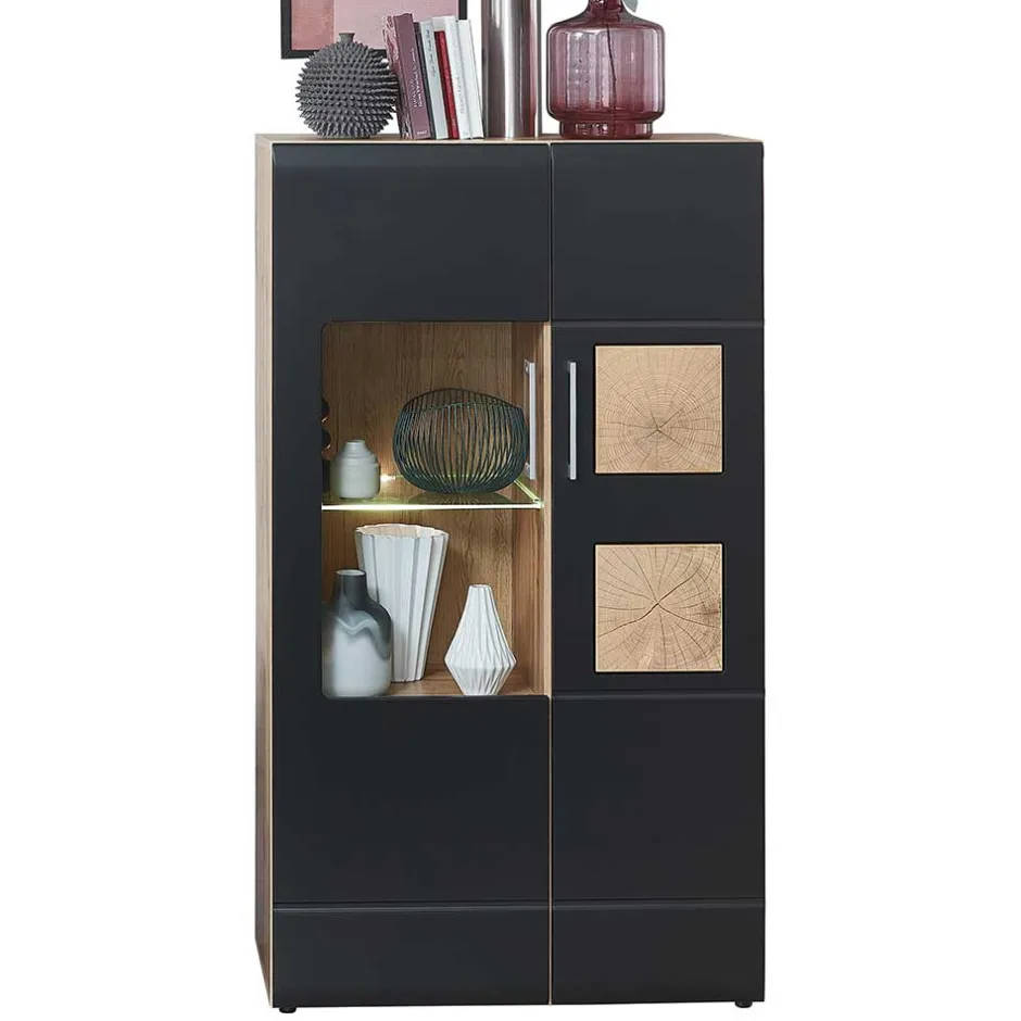 Wohnen TV Anbauwand in Schwarz & Wildeiche - Kandu (vierteilig)