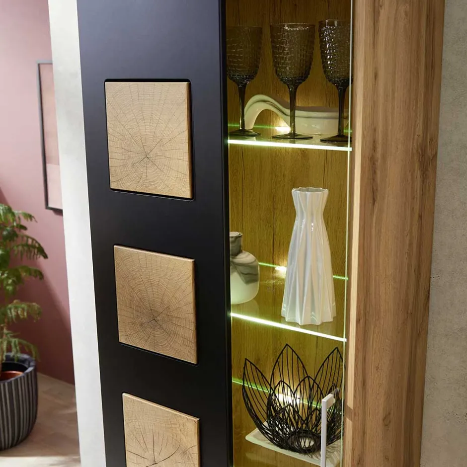 Wohnen TV Anbauwand in Schwarz & Wildeiche - Kandu (vierteilig)