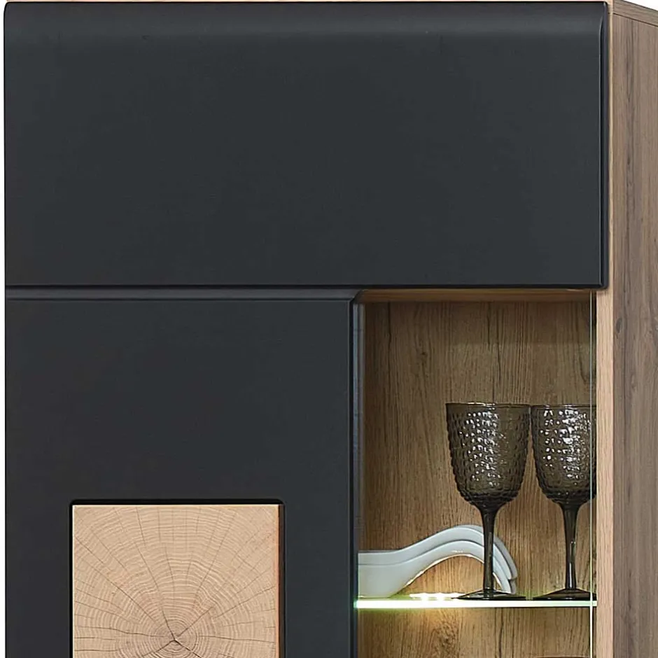 Wohnen TV Anbauwand in Schwarz & Wildeiche - Kandu (vierteilig)