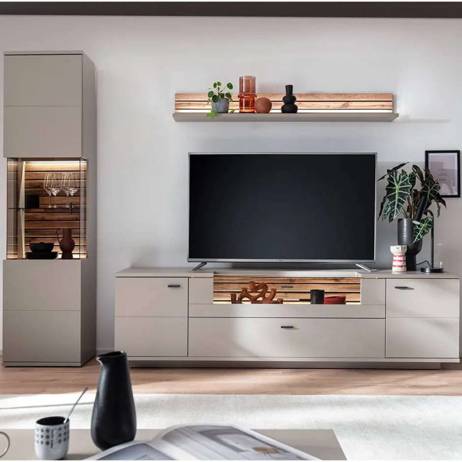 Wohnen TV Anbauwand Möbel in Grau - Teorina (dreiteilig)