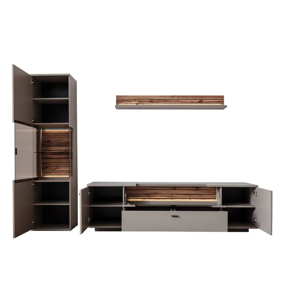 Wohnen TV Anbauwand Möbel in Grau - Teorina (dreiteilig)