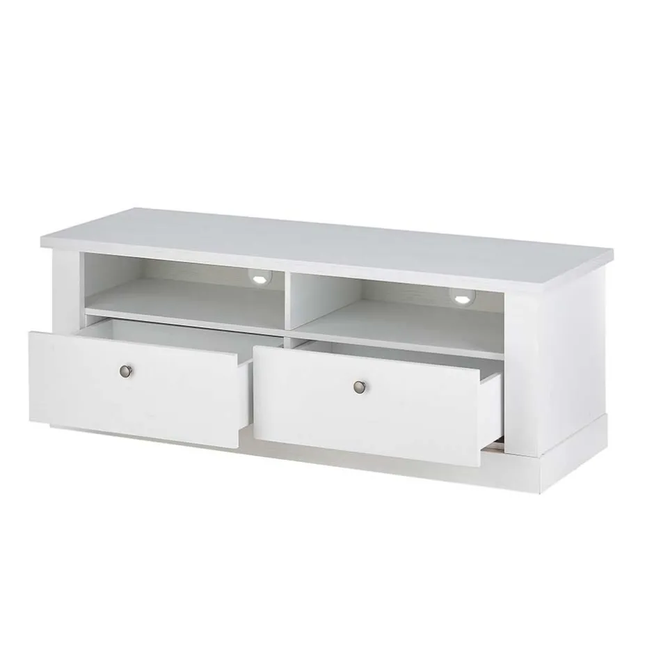 Wohnen TV Anbauwand Set in weißer Holzoptik Pinie - Liancos (vierteilig)