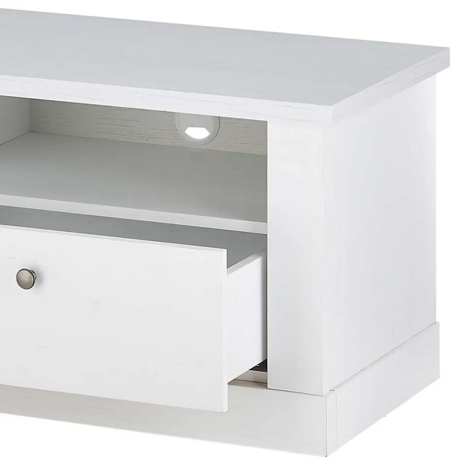 Wohnen TV Anbauwand Set in weißer Holzoptik Pinie - Liancos (vierteilig)