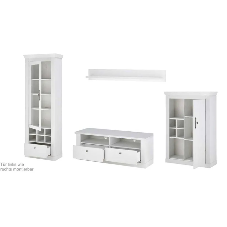Wohnen TV Anbauwand Set in weißer Holzoptik Pinie - Liancos (vierteilig)