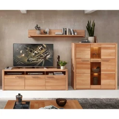 Wohnen TV Board & Highboard & Hängeregal Set - Amyonta (dreiteilig)