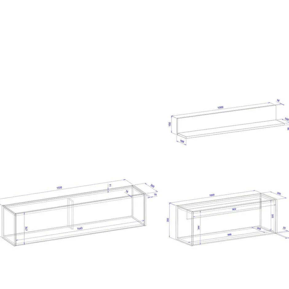 Wohnen TV Board & Regal & Sekretär hängend - Nonessia (dreiteilig)