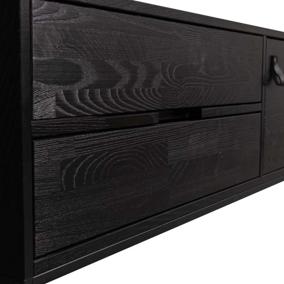 TV Board - teilmassiv in Schwarz - Almery^Wohnen Sale