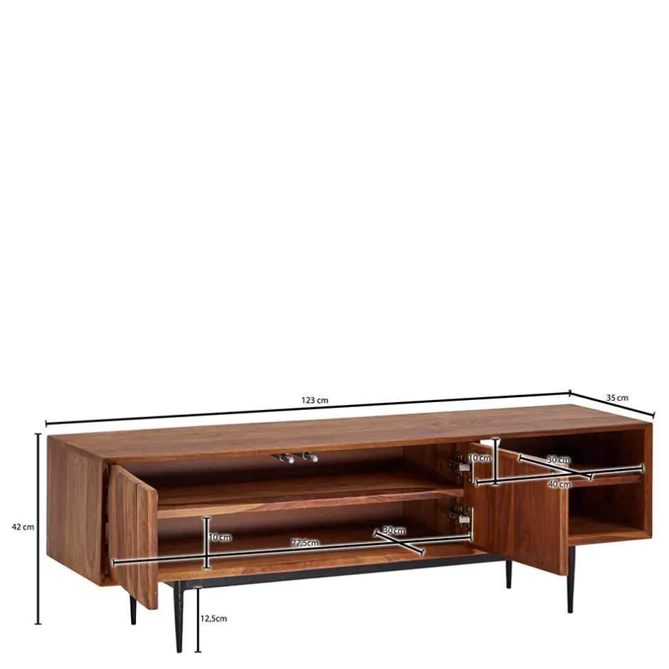 TV Board aus Sheesham Massivholz & Metall - Elmin^Wohnen Outlet