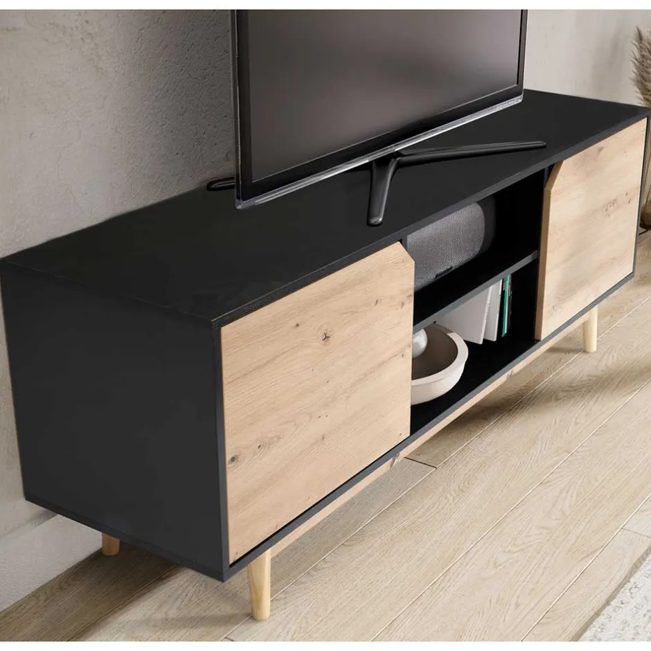 TV Board in Eiche und Schwarz - Heraklion^Wohnen Clearance