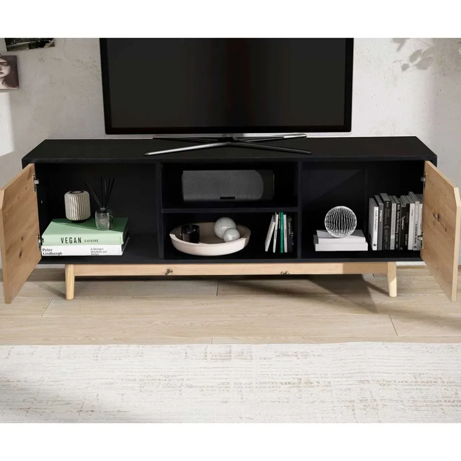 TV Board in Eiche und Schwarz - Heraklion^Wohnen Clearance