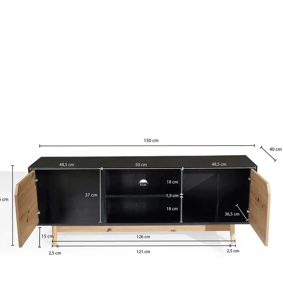 TV Board in Eiche und Schwarz - Heraklion^Wohnen Clearance