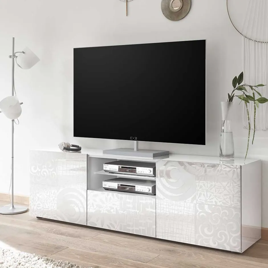 Wohnen TV Board in Hochglänzend Weiß lackiert - Vascaub I