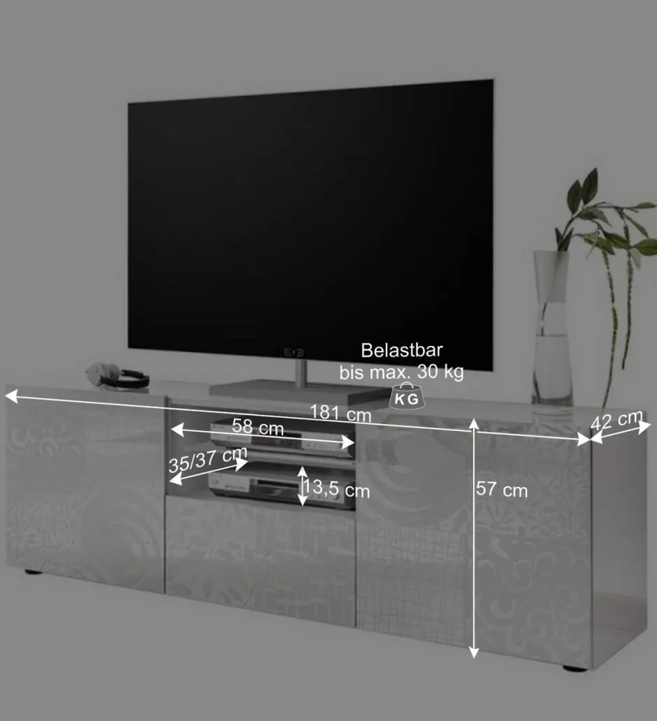 Wohnen TV Board in Hochglänzend Weiß lackiert - Vascaub I