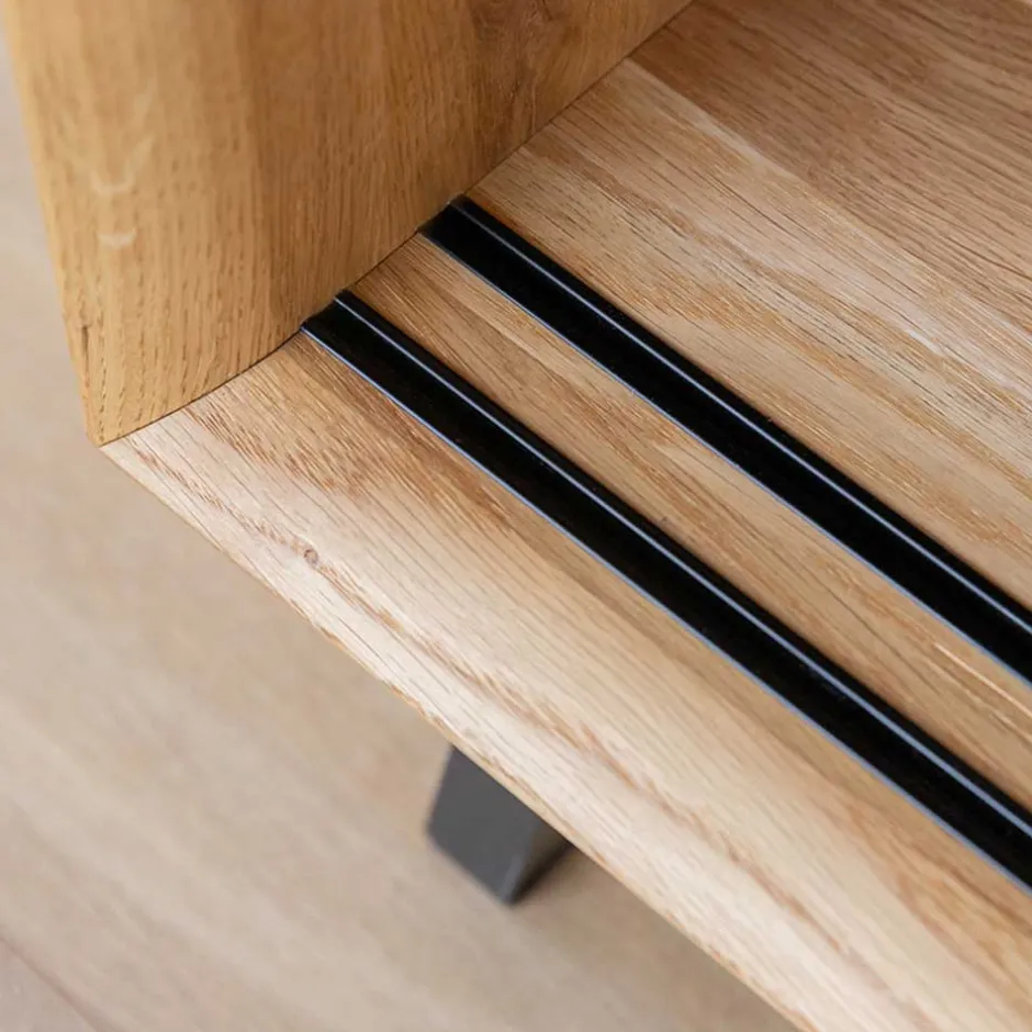 Wohnen TV Board mit Schiebetüren aus getöntem Glas & Eiche - Fabiella