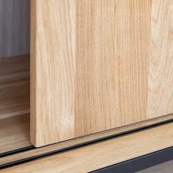 Wohnen TV Board mit Schiebetüren aus getöntem Glas & Eiche - Fabiella