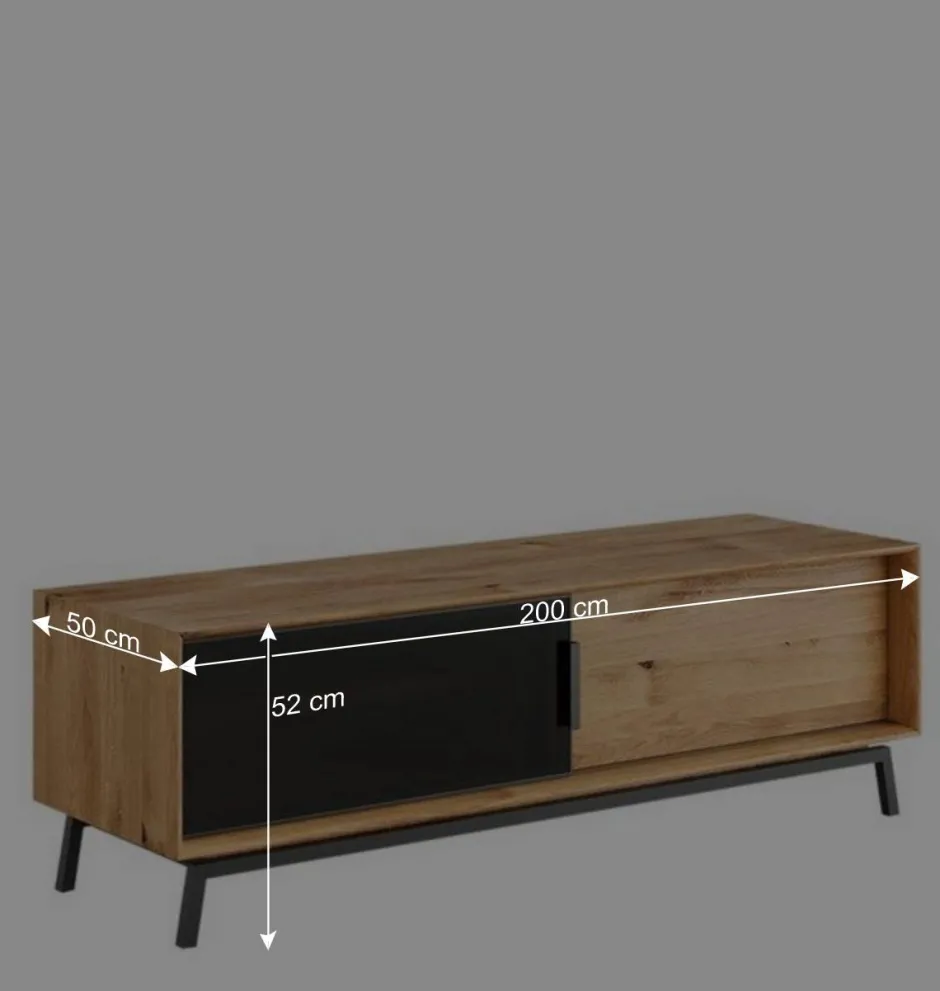 Wohnen TV Board mit Schiebetüren aus getöntem Glas & Eiche - Fabiella