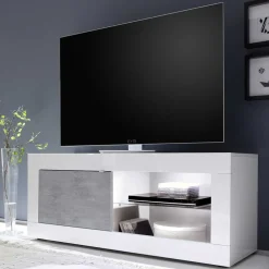 Wohnen TV Element in Weiß HG mit Beton Dekor - Narandu