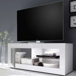 Wohnen TV Element in Weiß HG mit Beton Dekor - Narandu