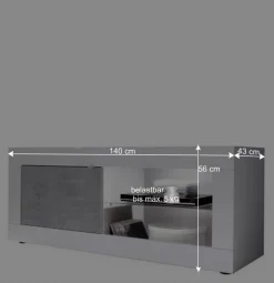 Wohnen TV Element in Weiß HG mit Beton Dekor - Narandu