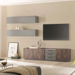 Wohnen TV Kommode und Hängeschränke Set - Mundo (dreiteilig)
