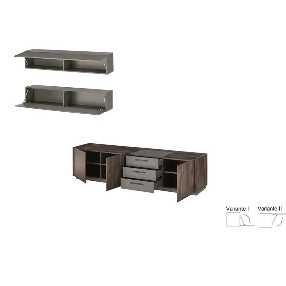 Wohnen TV Kommode und Hängeschränke Set - Mundo (dreiteilig)