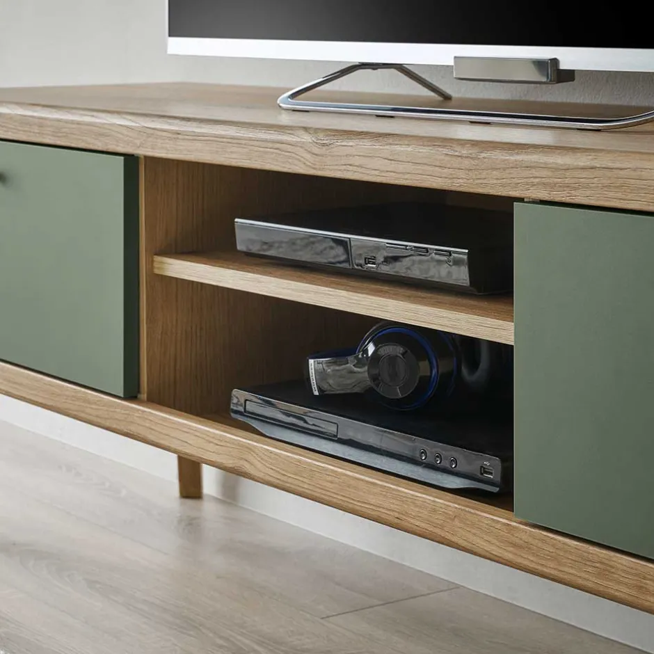 TV Lowboard in Graugrün und Wildeiche - Oliva^Wohnen Discount