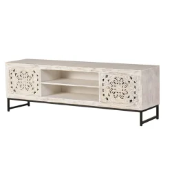 TV Lowboard in Mangoholz White Wash - Fudorus^Wohnen Discount