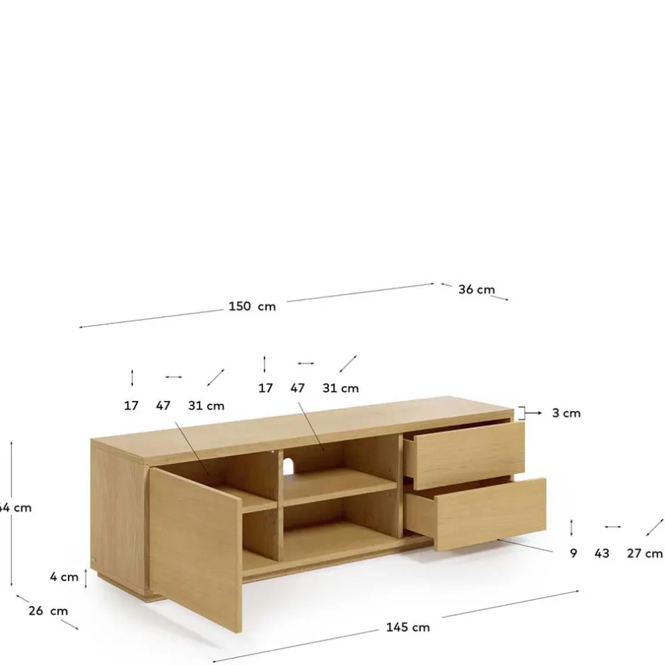 Wohnen TV Lowboard mit zwei Schubladen & Tür - Elastian