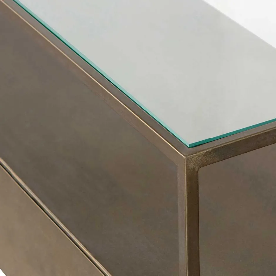 Wohnen TV Unterschrank in Altmessing Metall - Liviano