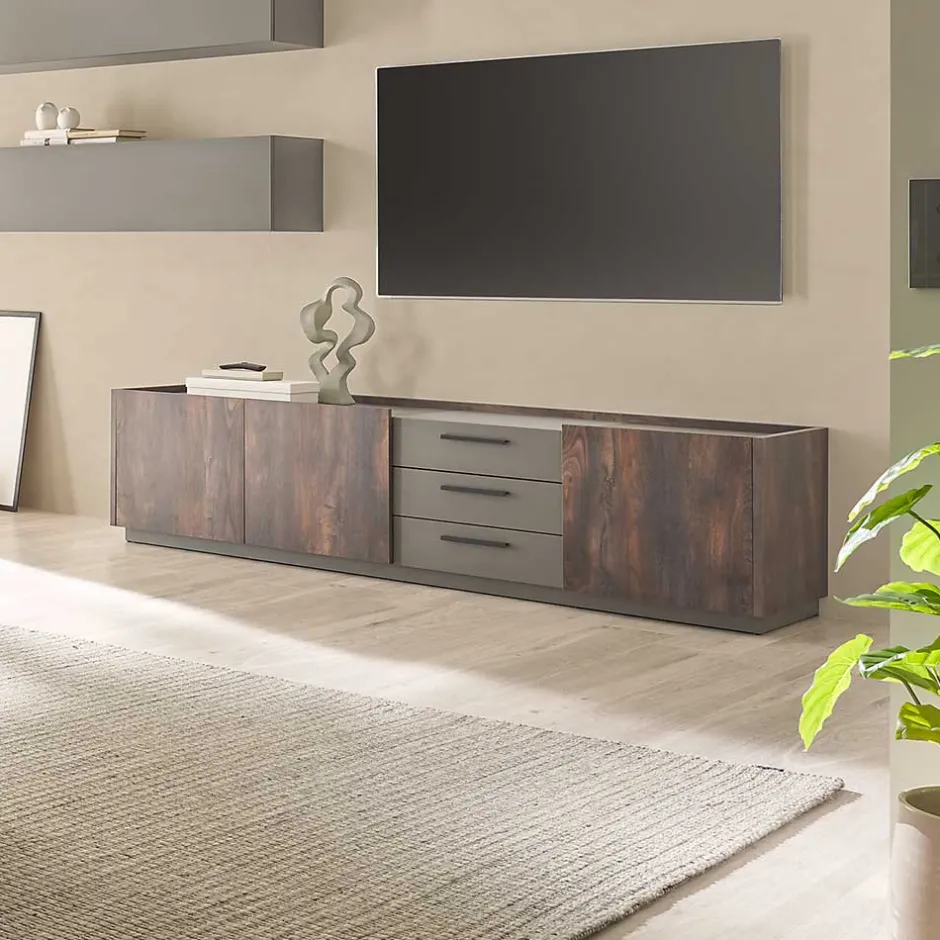 TV Unterschrank in Eiche Dunkel und Anthrazit - Mundo^Wohnen Hot