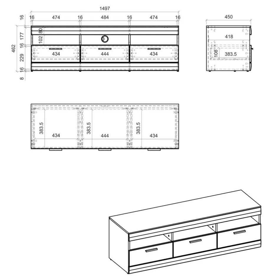 Wohnen TV Unterschrank in Hellgrau & Zinneiche NB - Lioscas