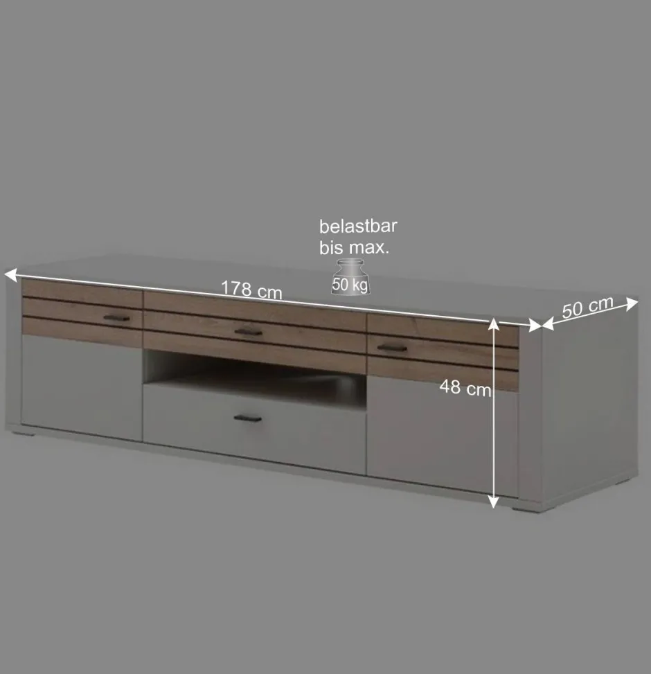 Wohnen TV Unterschrank in Lichtgrau mit Wildeiche - Ballina