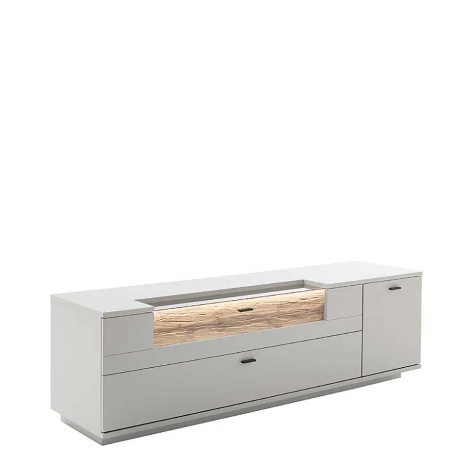 Wohnen TV Unterschrank in Lichtgrau mit Wildeiche - Apulco
