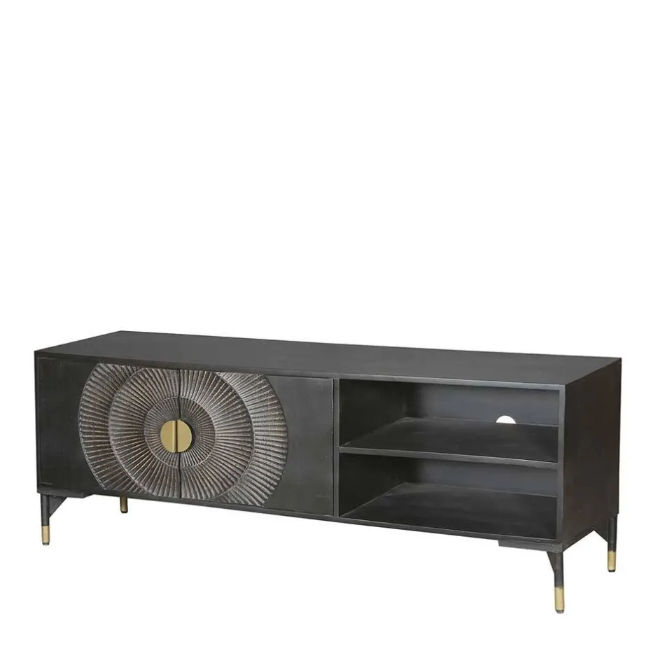 Wohnen TV Unterschrank in Schwarz mit Messing - Alkatar