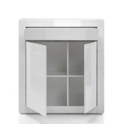 Wohnen TV Wand in Weiß Hochglanz Mextra mit Dekor Beton Optik (vierteilig)