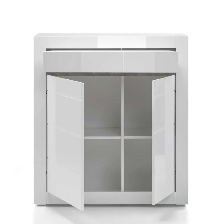 Wohnen TV Wand in Weiß Hochglanz Mextra mit Dekor Beton Optik (vierteilig)