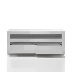 Wohnen TV Wand in Weiß Hochglanz Mextra mit Dekor Beton Optik (vierteilig)