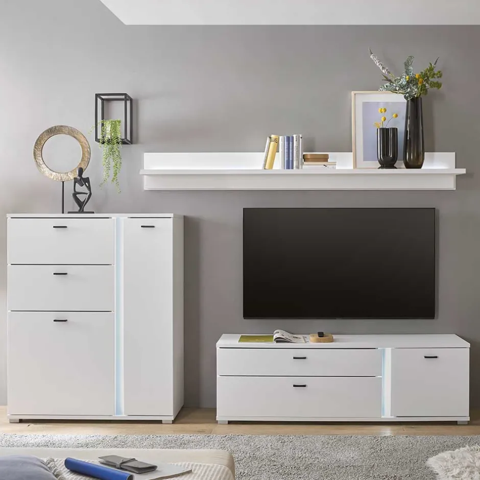 TV Wohnwand beleuchtet Möbelset - Tirol (dreiteilig)^Wohnen Hot