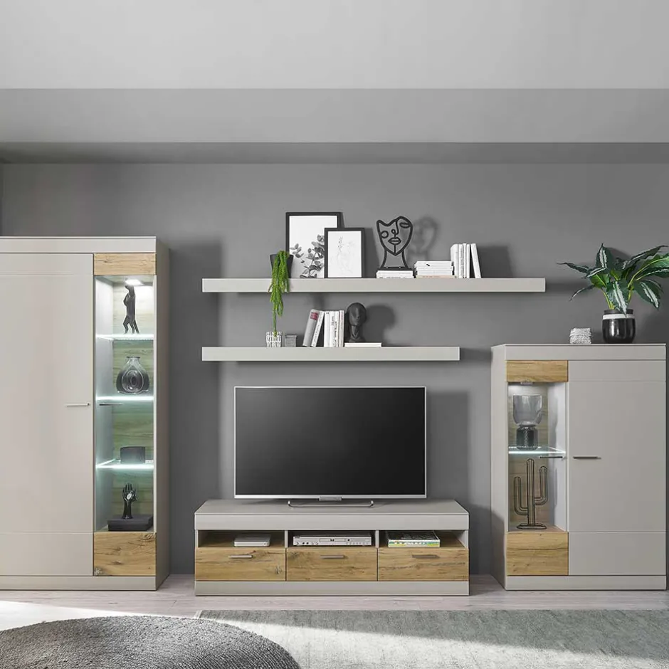 TV Wohnwand in Hellgrau & Zinneiche - Lioscas (fünfteilig)^Wohnen Online