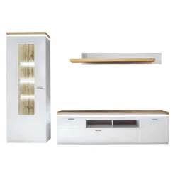 Wohnen TV Wohnwand in Weiß & Dekor Wildeiche - Caldri (dreiteilig)