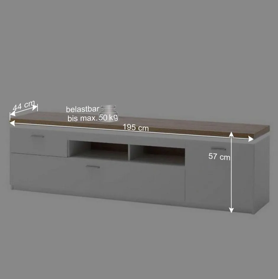 Wohnen TV Wohnwand in Weiß & Dekor Wildeiche - Caldri (dreiteilig)