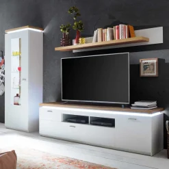 Wohnen TV Wohnwand in Weiß & Dekor Wildeiche - Caldri (dreiteilig)