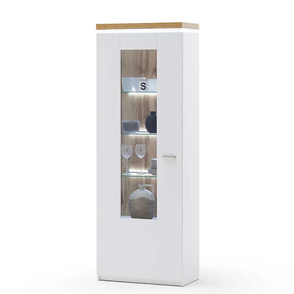 Wohnen TV Wohnwand in Weiß & Dekor Wildeiche - Caldri (dreiteilig)