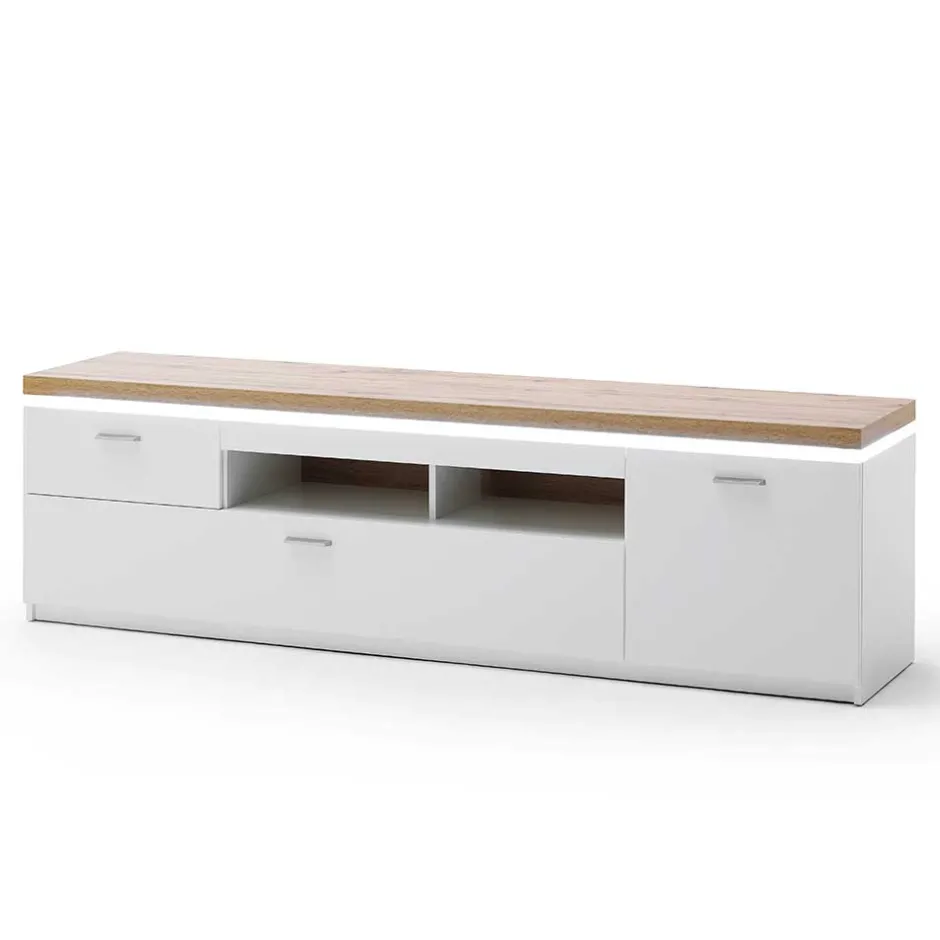 Wohnen TV Wohnwand in Weiß & Dekor Wildeiche - Caldri (dreiteilig)