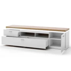 Wohnen TV Wohnwand in Weiß & Dekor Wildeiche - Caldri (dreiteilig)