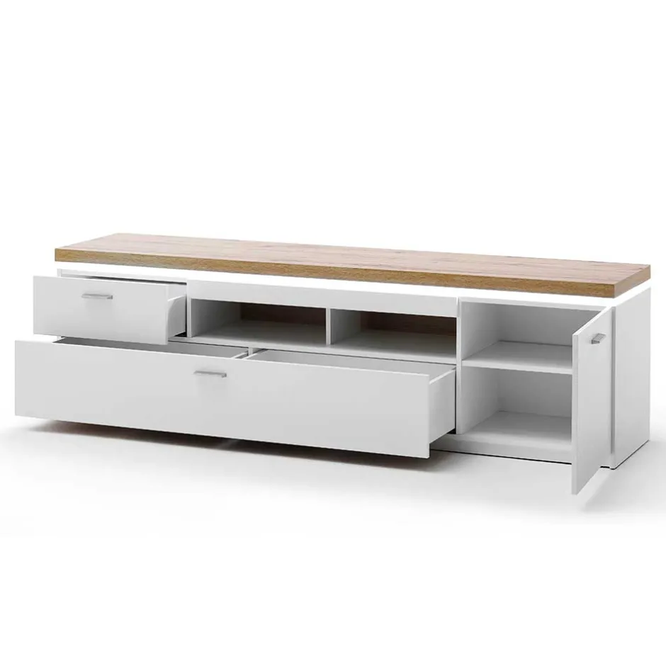 Wohnen TV Wohnwand in Weiß & Dekor Wildeiche - Caldri (dreiteilig)