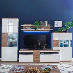 TV Wohnwand in Weiß & Eiche - Icadro (vierteilig)^Wohnen