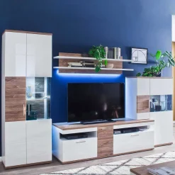 TV Wohnwand in Weiß & Eiche - Icadro (vierteilig)^Wohnen