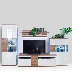TV Wohnwand in Weiß & Eiche - Icadro (vierteilig)^Wohnen